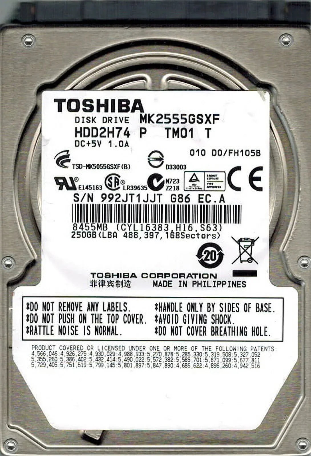 MK2555GSXF 250GB P TM01 T Toshiba PHILIPPINES HDD2H74