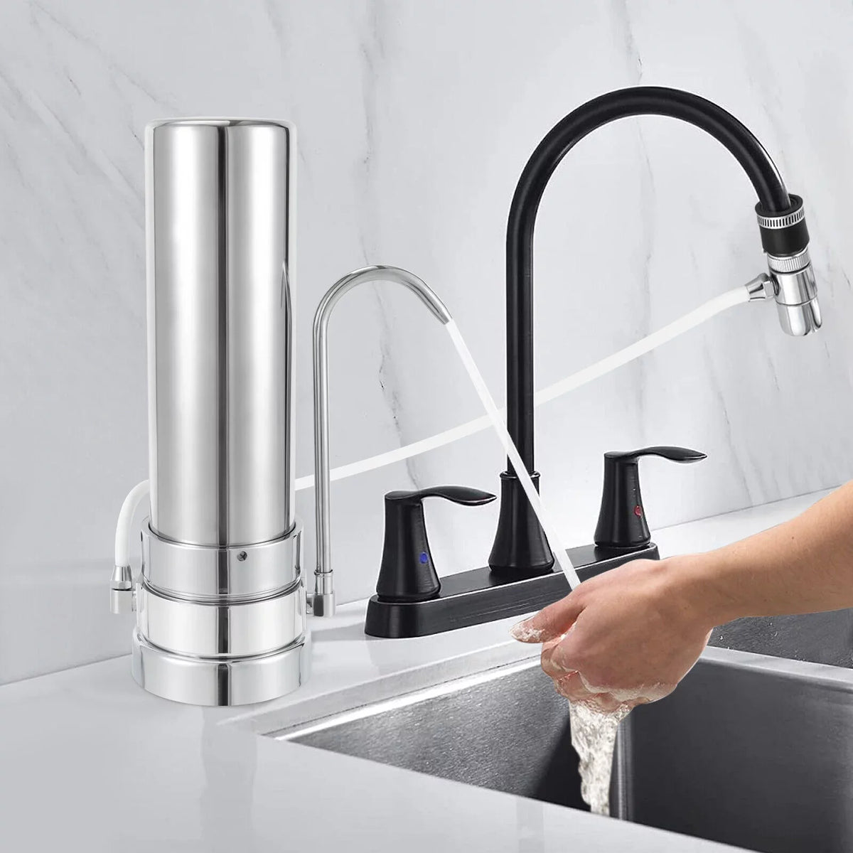 Filtration Filter Sink Countertop Stainless Tap Silver Drinking System Liquid Filter