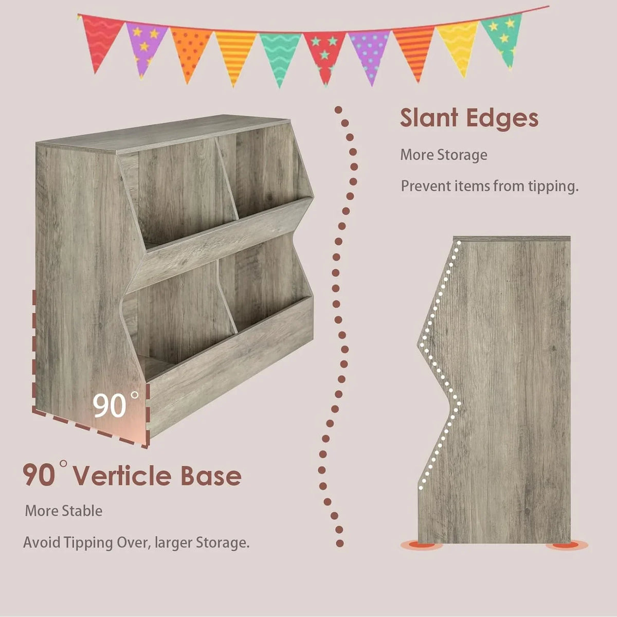 Cubby Shelf Bookcase, Storage Cabinet, Bedroom, Long, Wooden YGDU 39.4" Storage for Gray School, Book Toy Nursery, Children Hallway, Toddler , Kids Toy 4 Toy Organizer, Wash