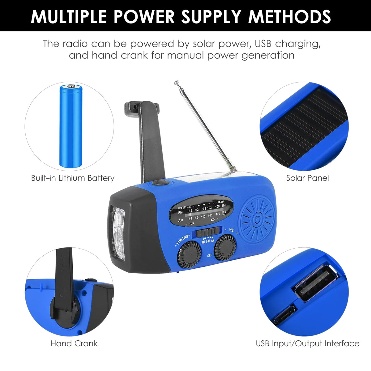 Operated Power Solar Crank Reading & Lamp & Battery / AM with Solar Charging Hand Portable fo Emergency Weather Rechargeable Flashlight Hand Crank LED / Emergency Bank NOAA Cell Weather