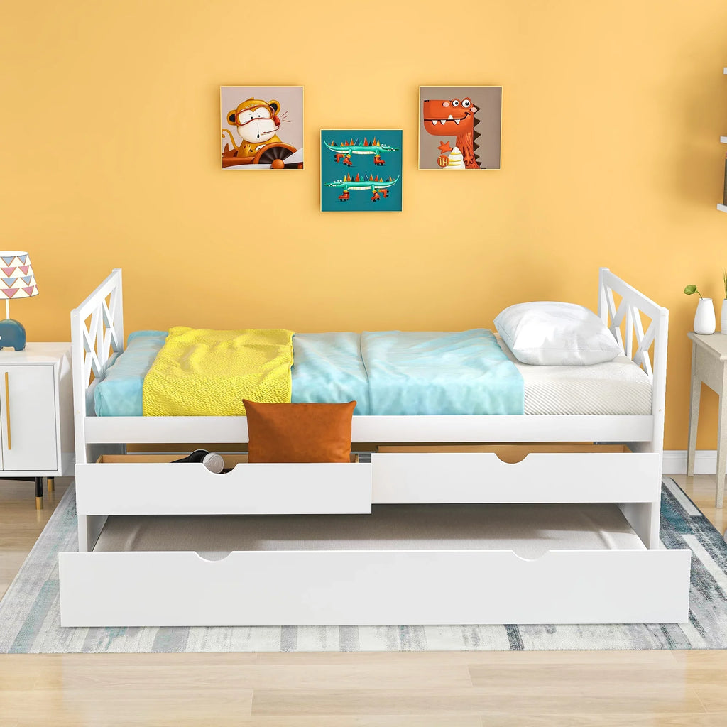 Twin, Bed Colors Wood Captain with Multiple Solid and Drawers, Trundle Merax