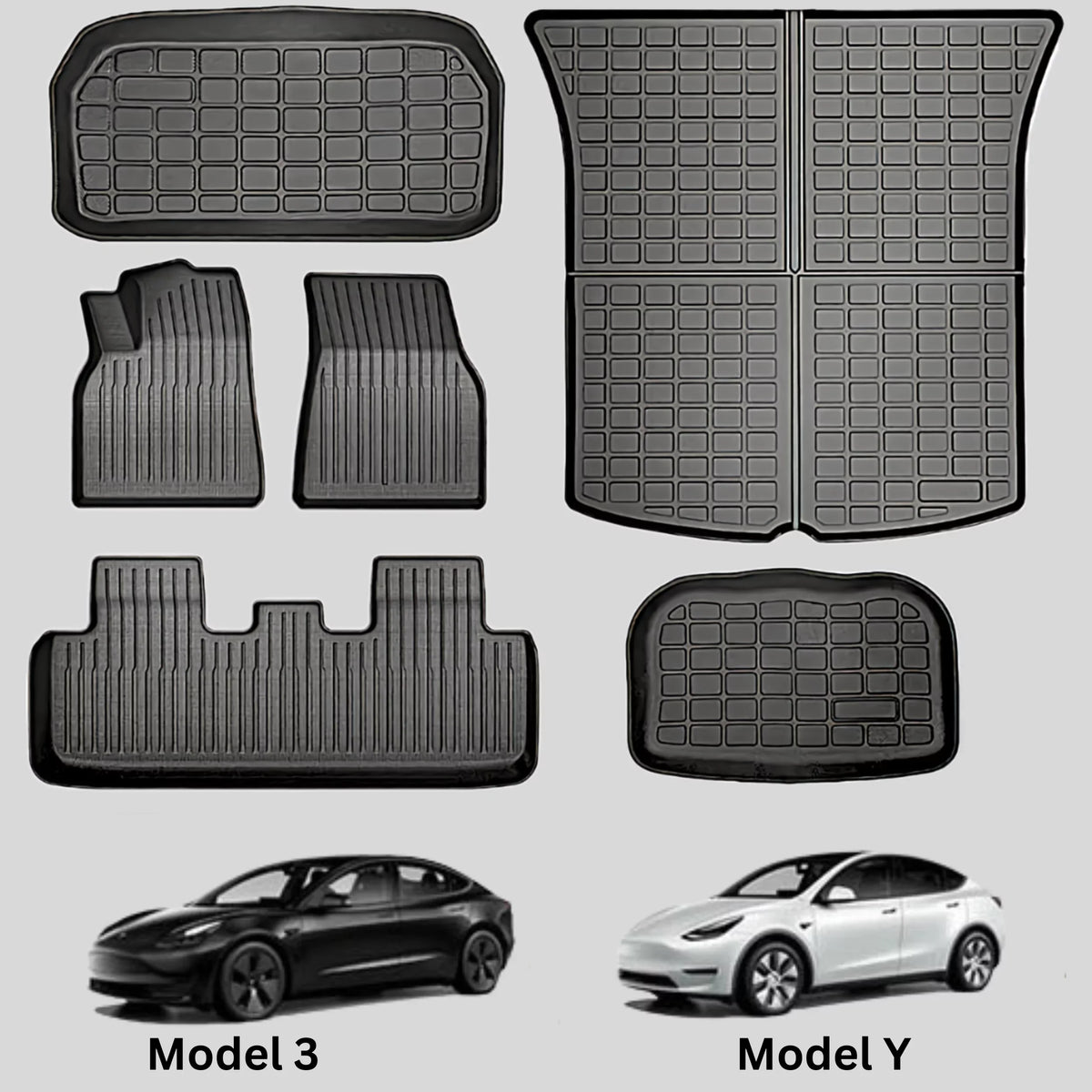BunnyBird for 6-Piece Weather Accessories Floor TPE All r Mat Trunk Tesla Mat 2020-2023 Model 3-5-Seater Cargo Car