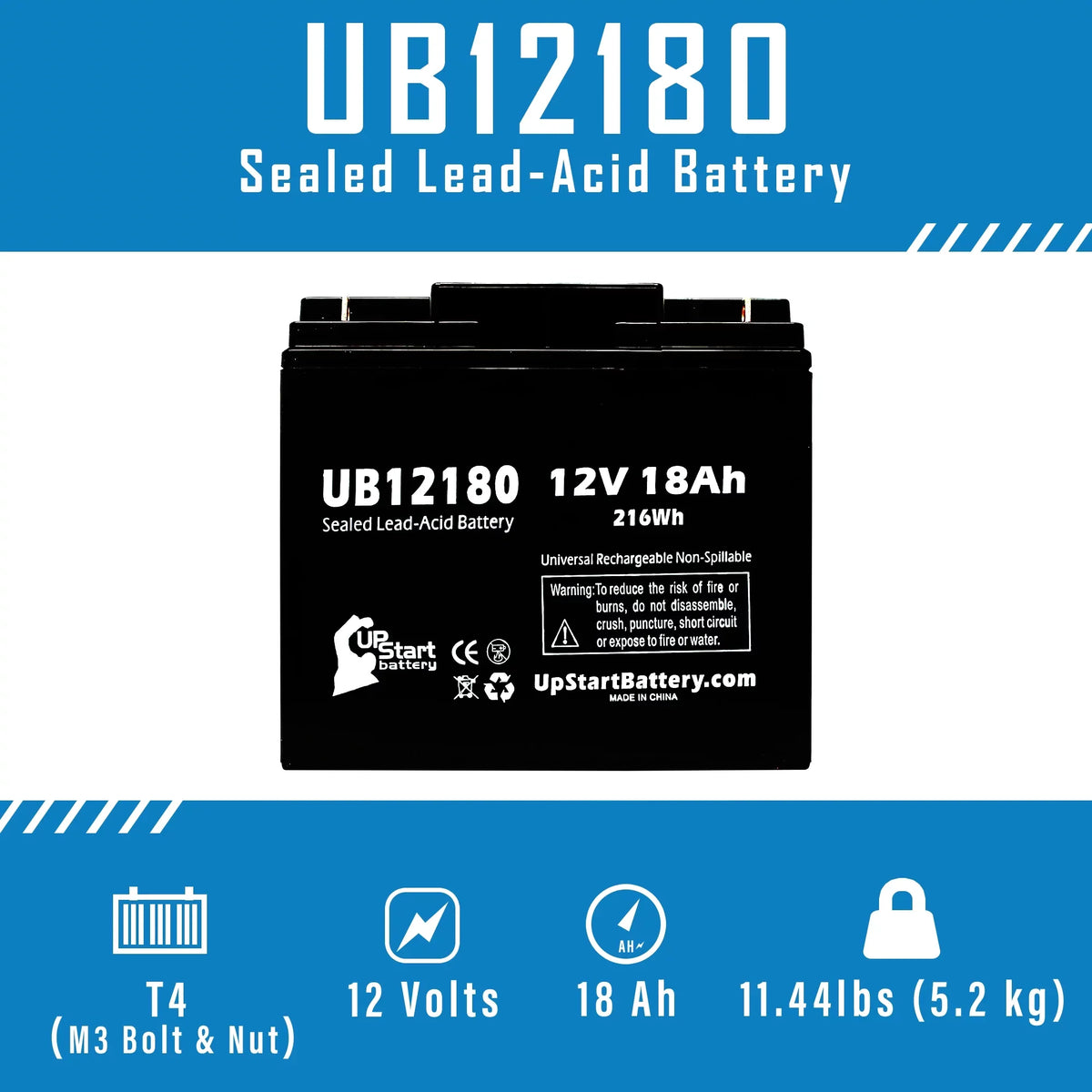 '- Terminal, Battery CF12V18 Battery Replacement SLA) Universal AGM, Pitcher 18Ah, Lead UB12180 Compatible Eagle Sealed - Acid T4 18000mAh, (12V, Pack 3x