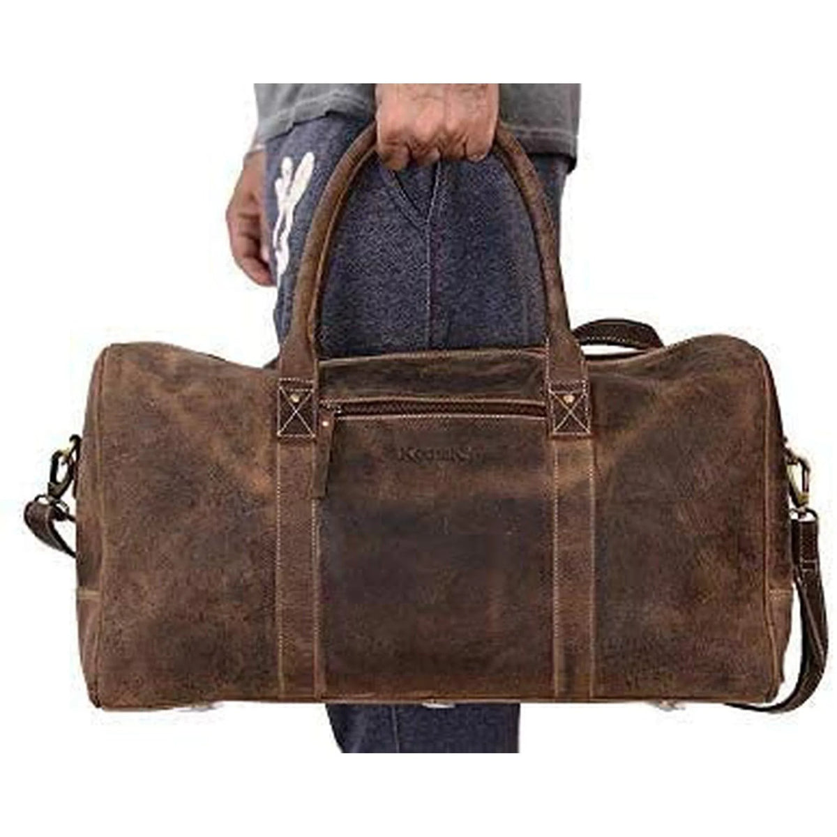 Fashion Adjustable Spacious Men's FR Vintage Shoulder Stylish 20" Strap Bag | Leather Duffle Co. & Buffalo | Distressed