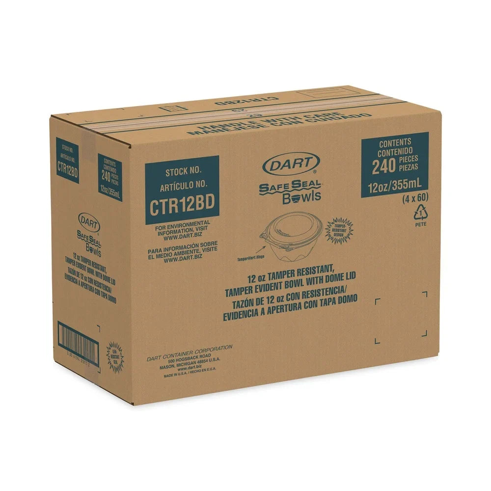 240/Carton x Plastic, oz, Tamper-Evident Diameter 12 5.5" Dome Bowls Clear, Dart 2.6"h, Tamper-Resistant, with Lid,