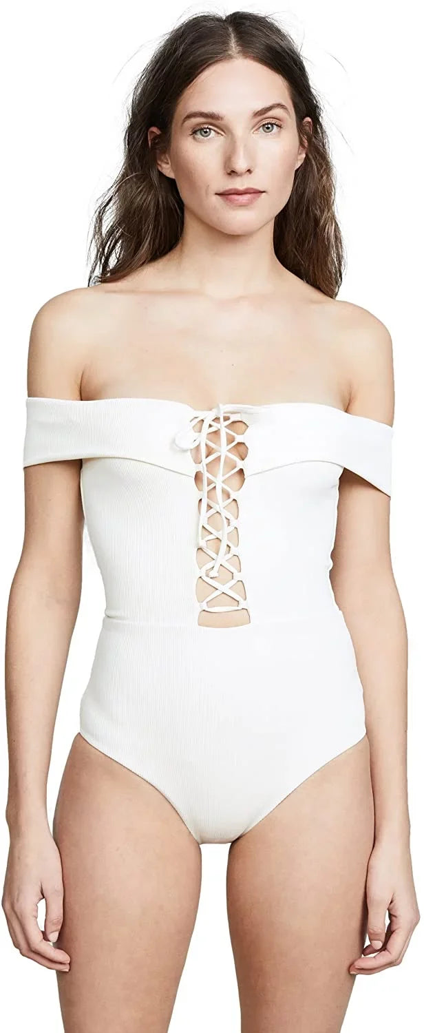 One Anja CREAM 6 Bandeau Piece L*Space Swimsuit, Lace-Up US