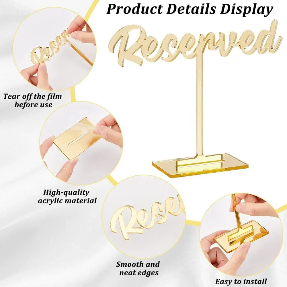 Reserved Reception Wedding Mirrored Table Acrylic Guest Sign Reserved 8 Wedding Signs Events Golden Party Standing Restaurant Packs Signs Reservation Wedding Seating Sign for Table Decor