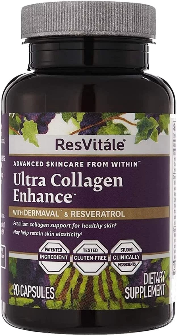 Extract Collagen Supplement Aging - Hydrolyzed Caps Hyaluronic Acid, Joint Dermaval Seed Care Skin Blend, and 90 Peptides, Collagen Grape Anti with ResVitale Ultra Resveratrol, Bioactive and Enhance