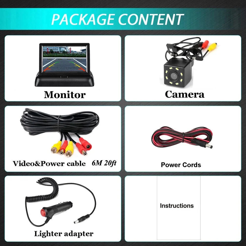 Foldable View Rear Night LED 5in Camera Backup Monitor Display Car LCD