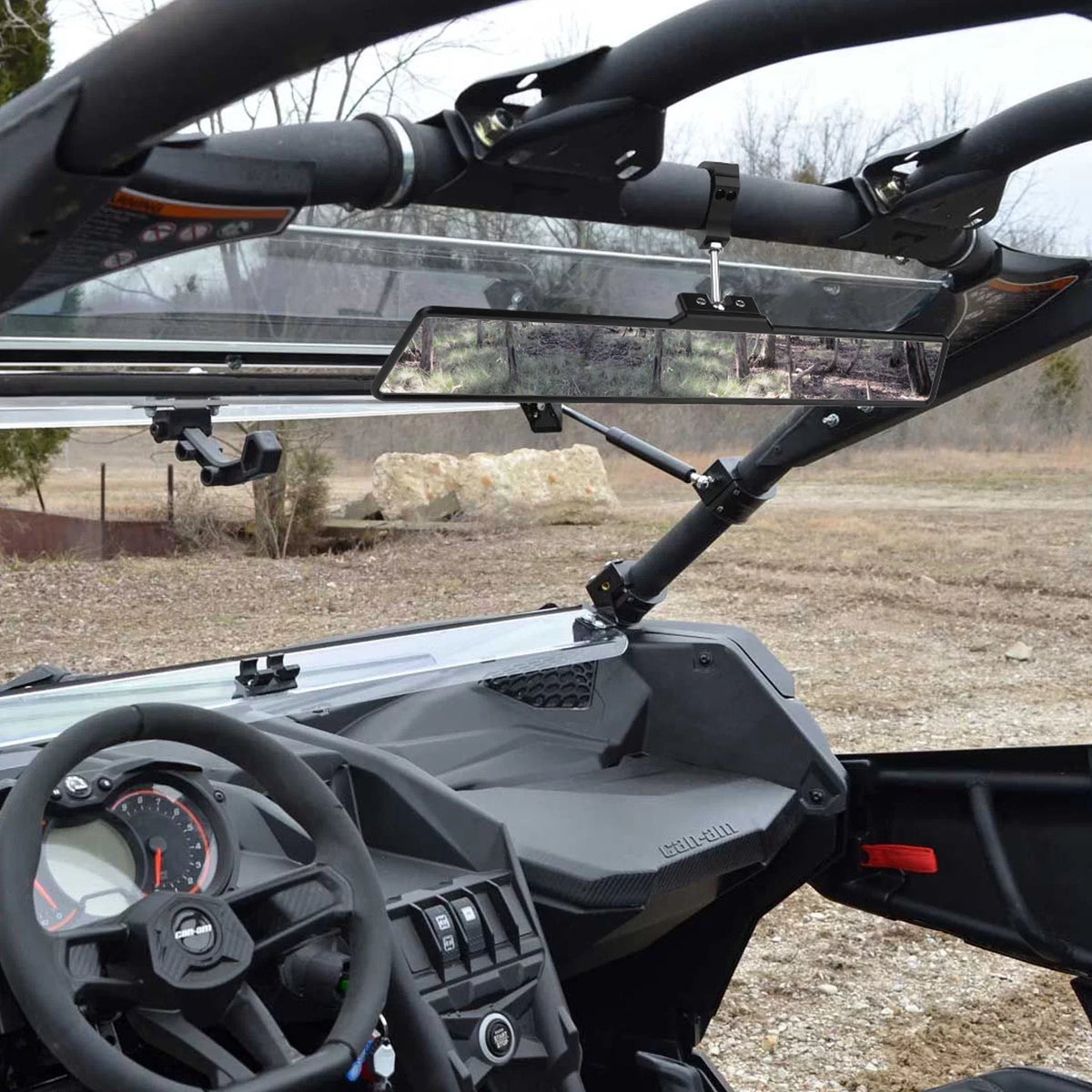 Polaris View Ranger/RZR UTV 16" MICTUNING Mirror Rear Fit Universal Center White Lights Interior Mirrors w/ Rearview Aluminum