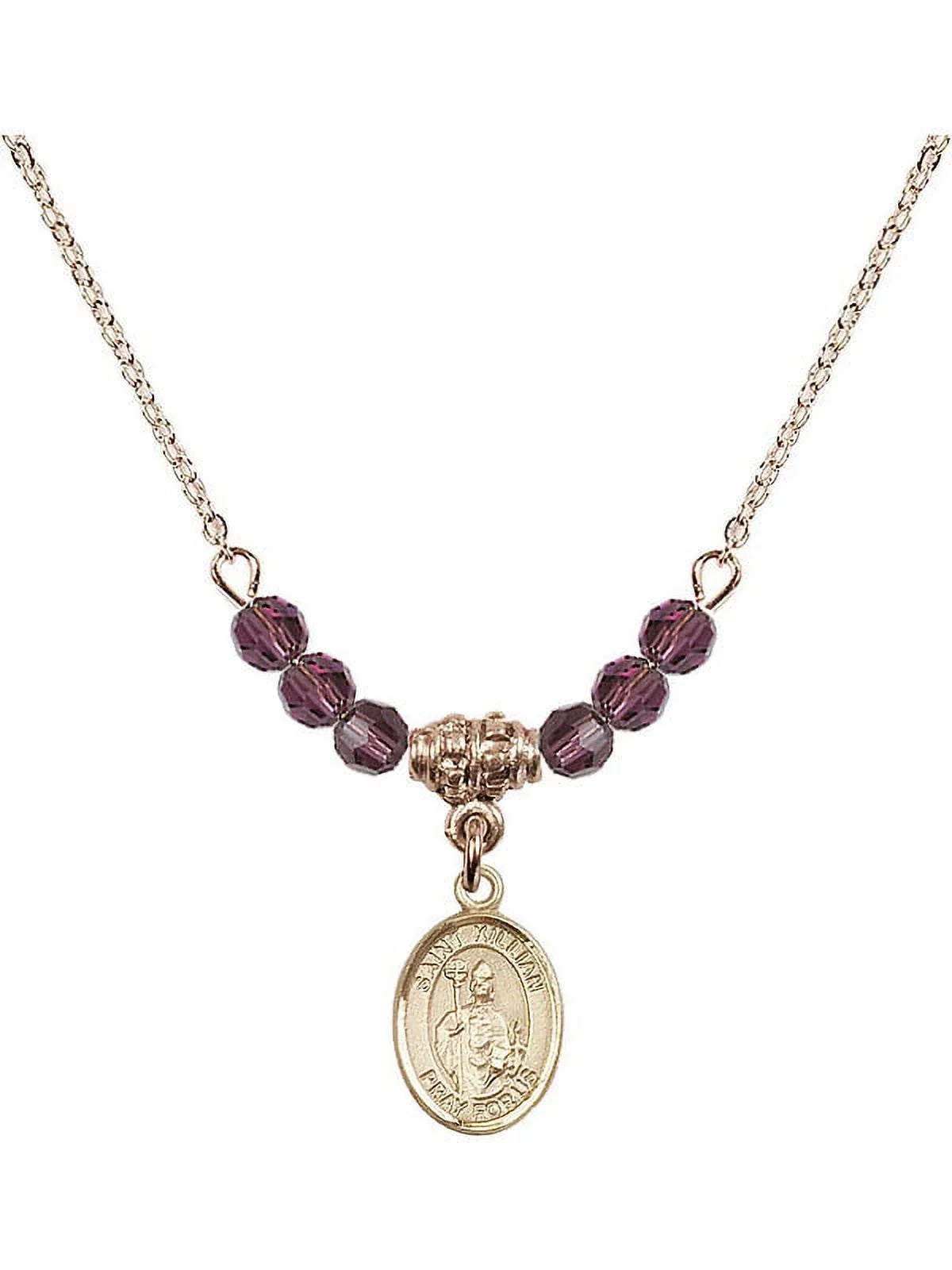 Kilian Charm Birth 18-Inch Month Beads Purple Saint and Necklace with 4mm Plated Hamilton February Gold Stone