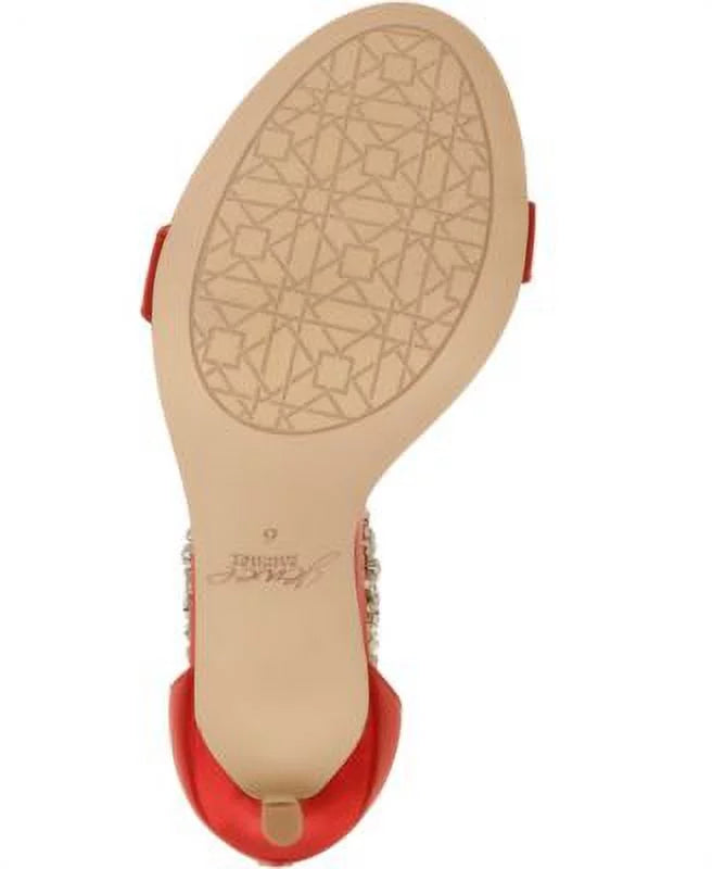 9.5  Unique Ankle Embellished Strap Round Sandals  Stiletto Shoes MISCHKA Red JEWEL M Zip-Up BADGLEY Toe