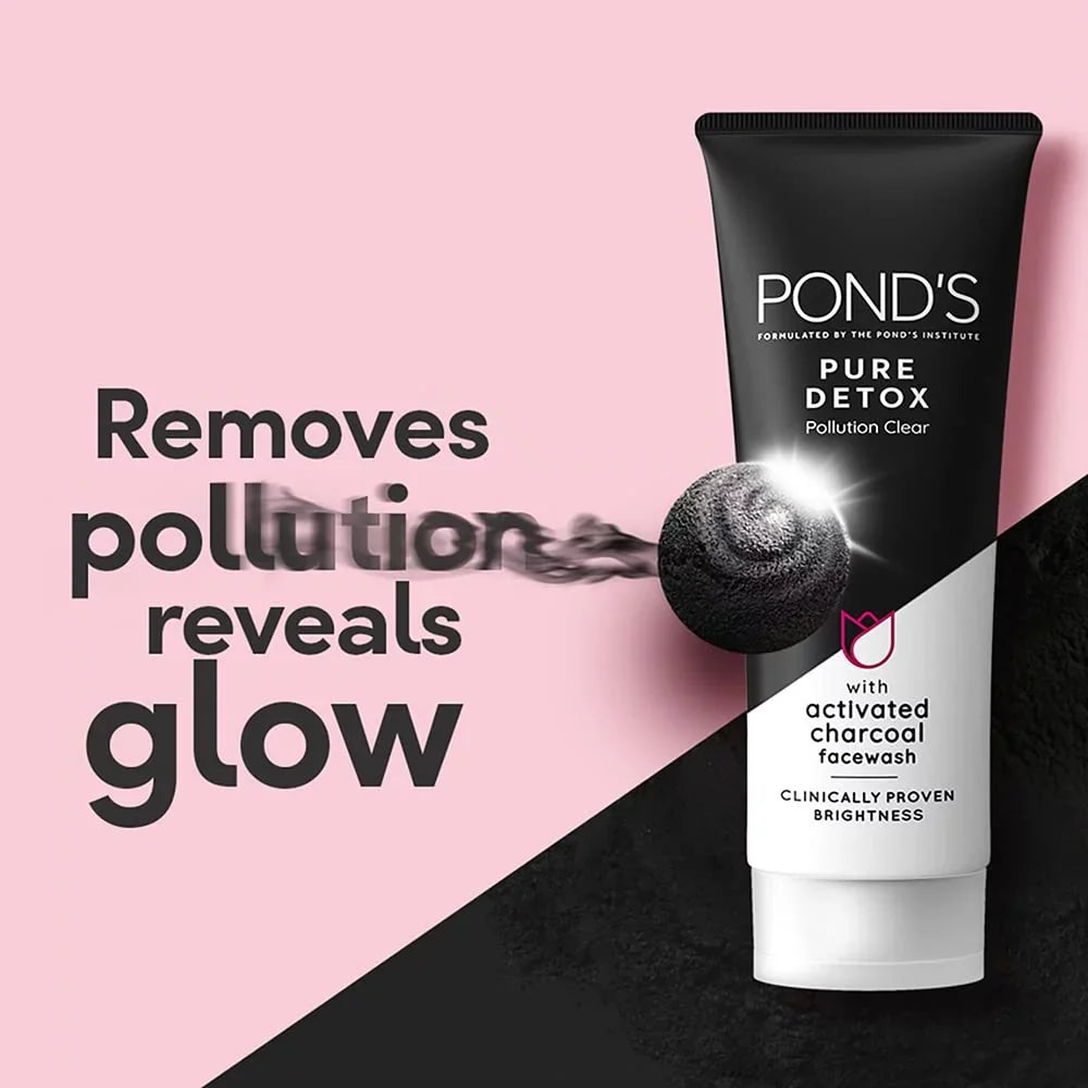 Fresh, Daily Cleans Oily Skin 100 - Glowing Brightening POND'S Activated Pure g, With Skin for Deep & Charcoal Detox Exfoliating Wash Cleanser, Face