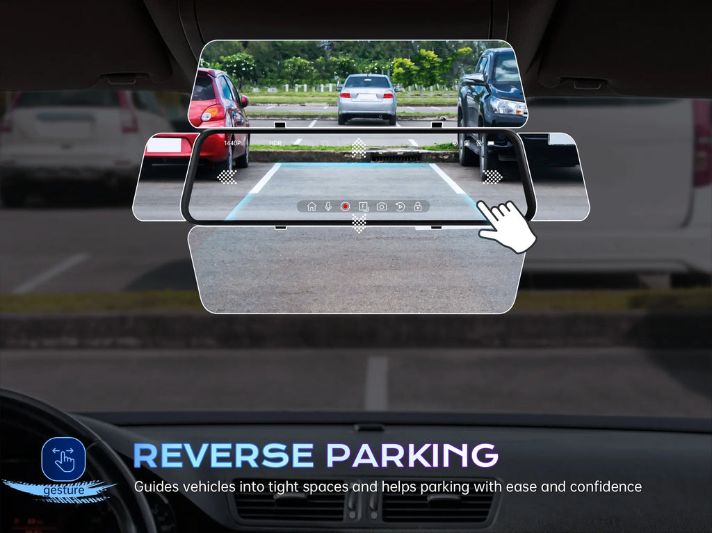 Night Camera, Assistance Pelsee Parking Cam, Mirror Voice QHD and Cam for View Vision, 2.5K Cars Reversing 1440P 12'' Trucks, Dash P12 Front Control, Mirror Rear Dash Assistance, Dual and