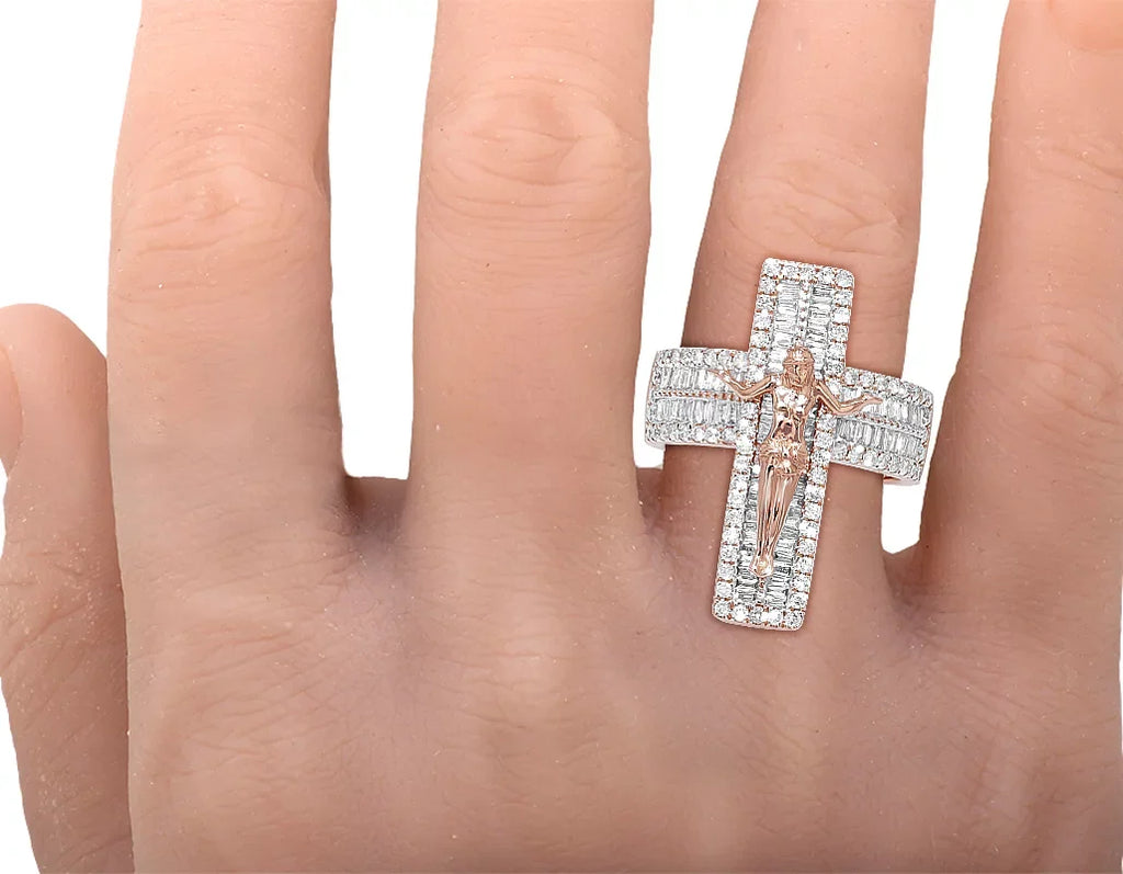 Cross' S10 Ring on 'Jesus Gold Diamond 1.86 CT Baguette Pinky