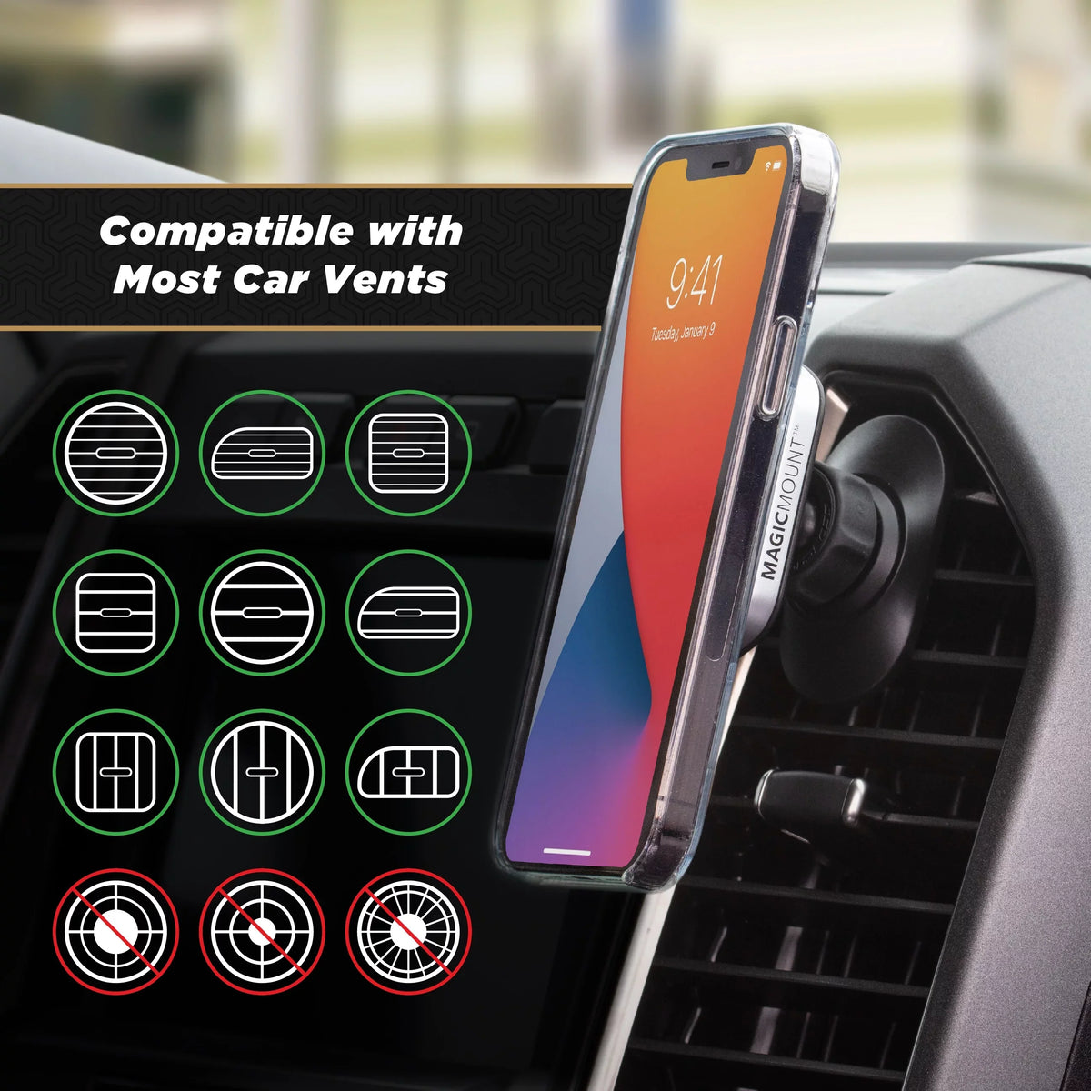 Kit 4-in-1 Mount 2 Car MagicMount MP2ODVM-SP1 Pro Magnetic Phone Scosche Dash/Vent