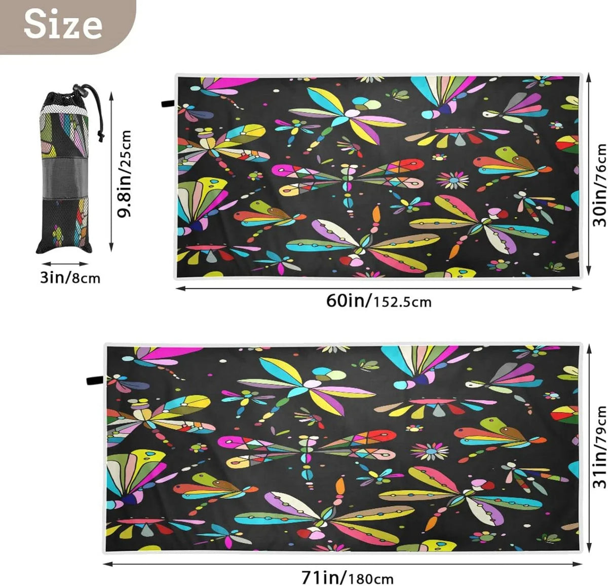 Lightweight - - Oversized Towel Holiday（386） Towels Beach Absorbent Camping Dry Bestwell Quick Travel Compact Super Dragonfly Swimming Towel for