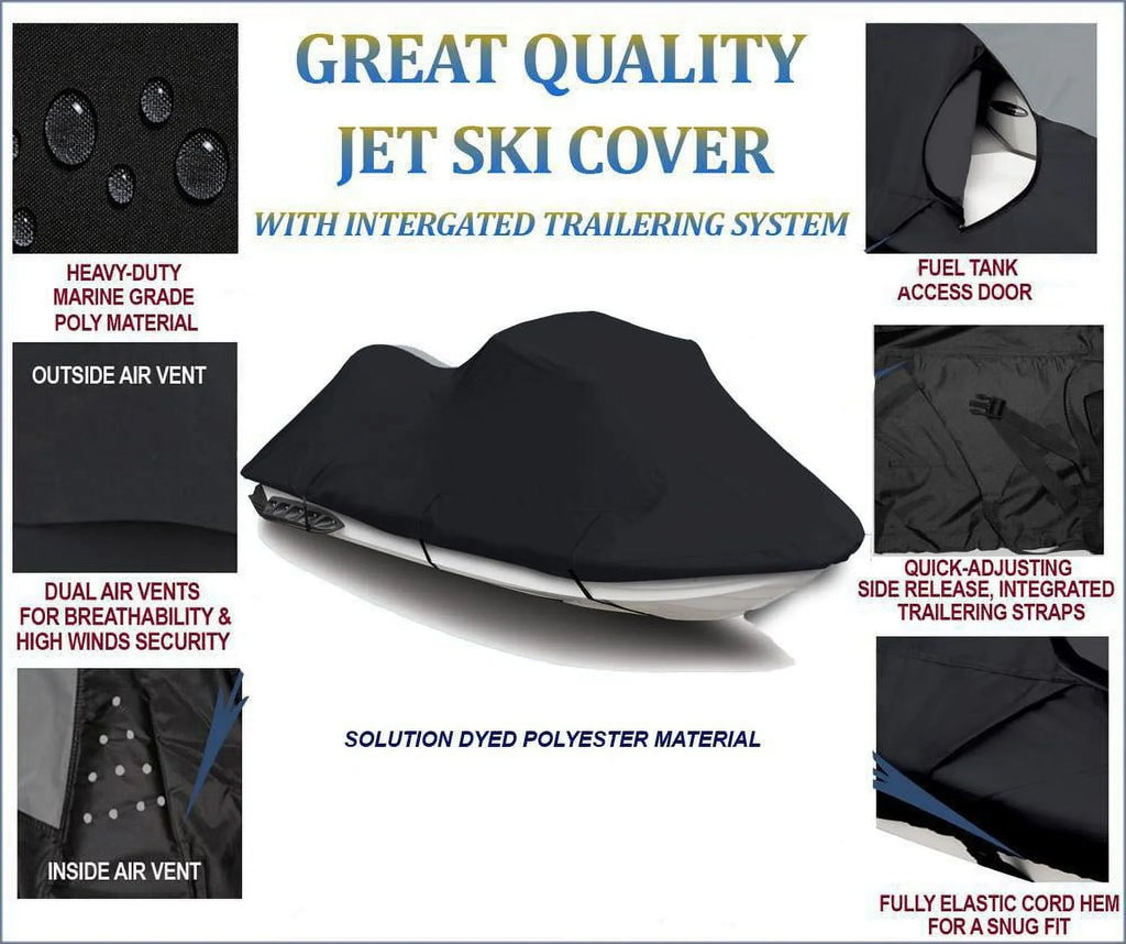 1997 Compatible 600 Cover 648 111" BLACK Seater Cover Cat Tiger JetSki 2 Shark Carlo Jet 1996 for Ski DENIER Monte Arctic