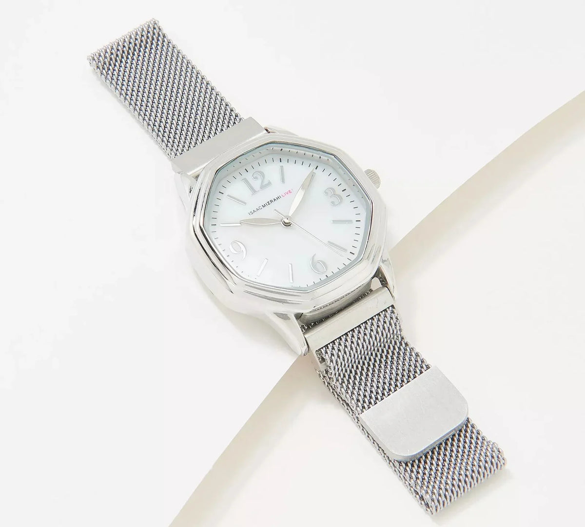 Steel Silver Stainless Octagon Live! Magnetic Mizrahi Mesh ADJ Watch Strap Isaac