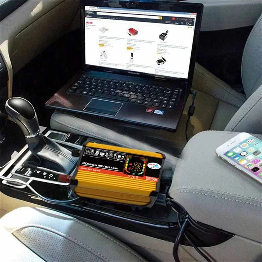 Inverter Charging 500W Ports Auto Fast USB 6000W Display Charger Modified Intelligent 2 Sine Adapter Digital Converter ALLTIMES Car Power DC12V-AC220V Reted Wave