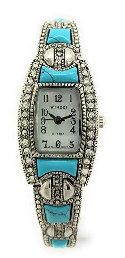 Wincci Bracelet (Silver Stones Fashion Dial Pearl Turquoise)   Watch Link Square