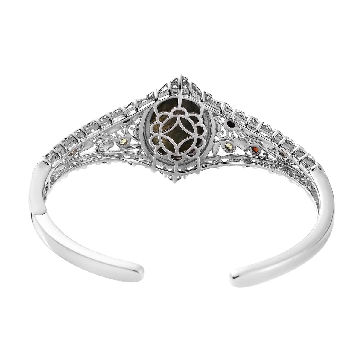 Multi Ct Birthday for Oval Mom for Shop Gifts Mothers LC Women Plated Platinum Cuff 15.05 Bracelet Day Size Gemstone Labradorite Bangle Jewelry 7.25"