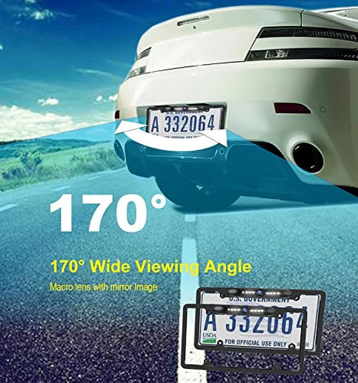 Reversing Angle Camera Rear Universal HD LED Liquidproof Camera, Night Car Backup Viewing Sensitive Plate 170° License 7 Vision Bright High View Camera