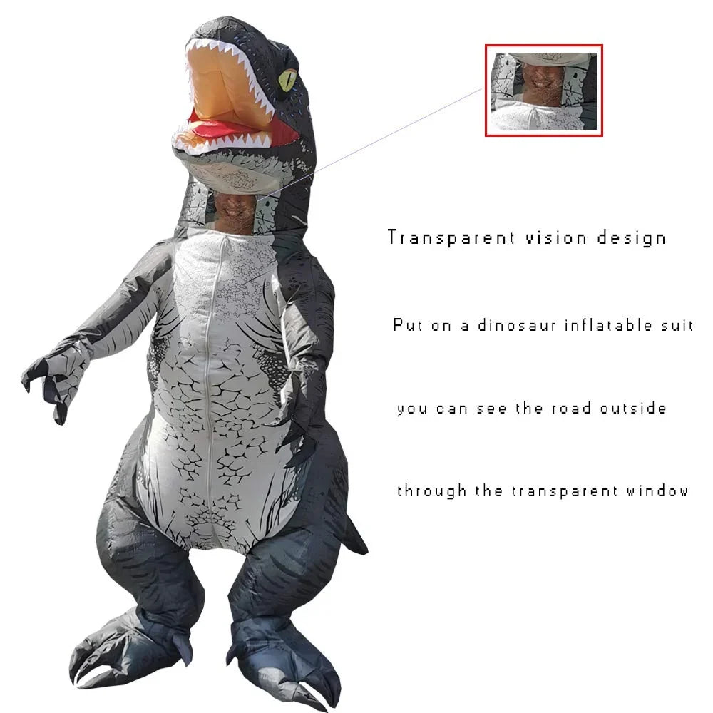 Inflatable Grey Raptor Halloween Costume Up Blow Velociraptor Adult Body Costume DomKom Dinosaur Women Costume Men Full T-rex
