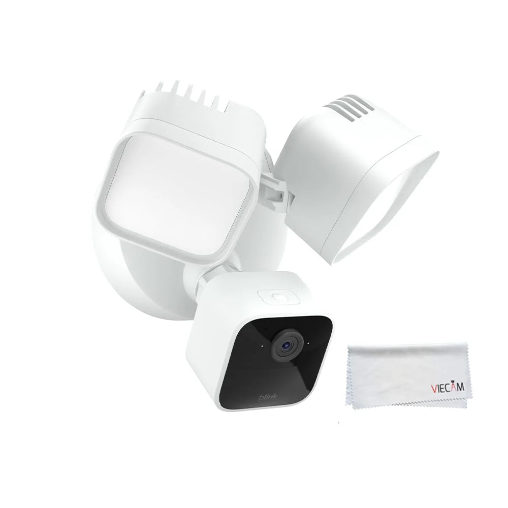 Cleaning Camera with Blink_Wired_Floodlight HD 2600 siren security view, live motion camera, – Cloth (White) VIECAM enhanced lumens, Smart 1 built-in – camera detection,