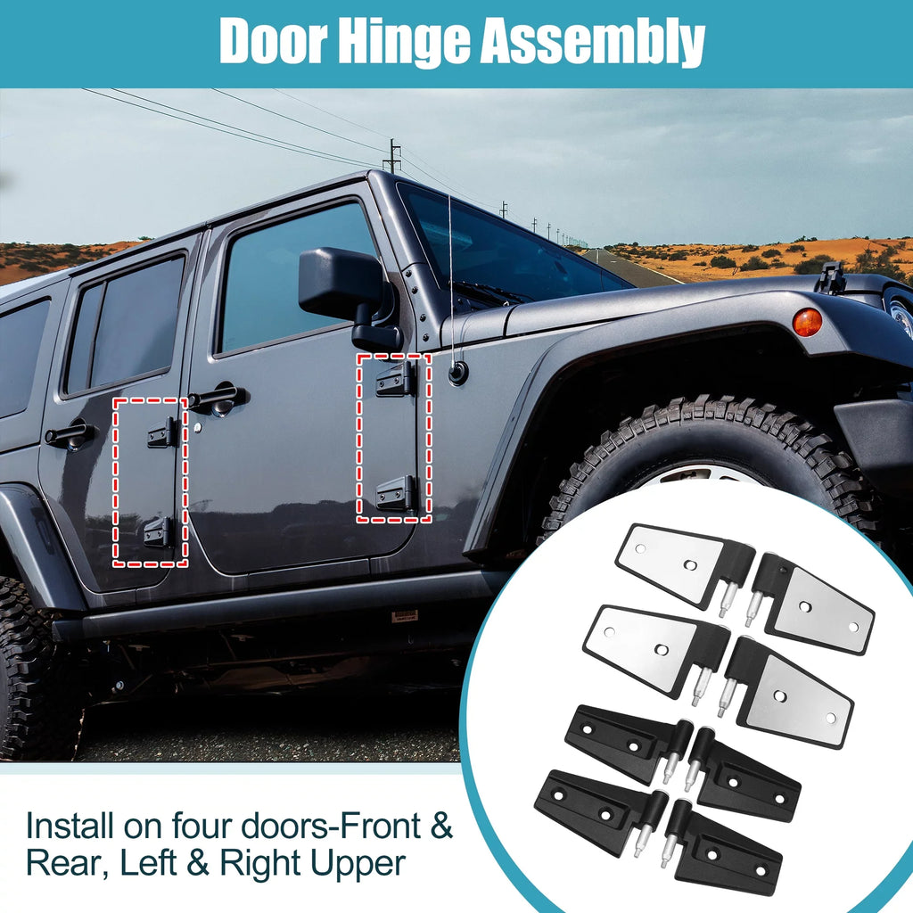 Door for Rear on Door Right 2007-2018 8pcs Unique Bargains with Upper Jeep Hinge Front Bolts JK Wrangler Left