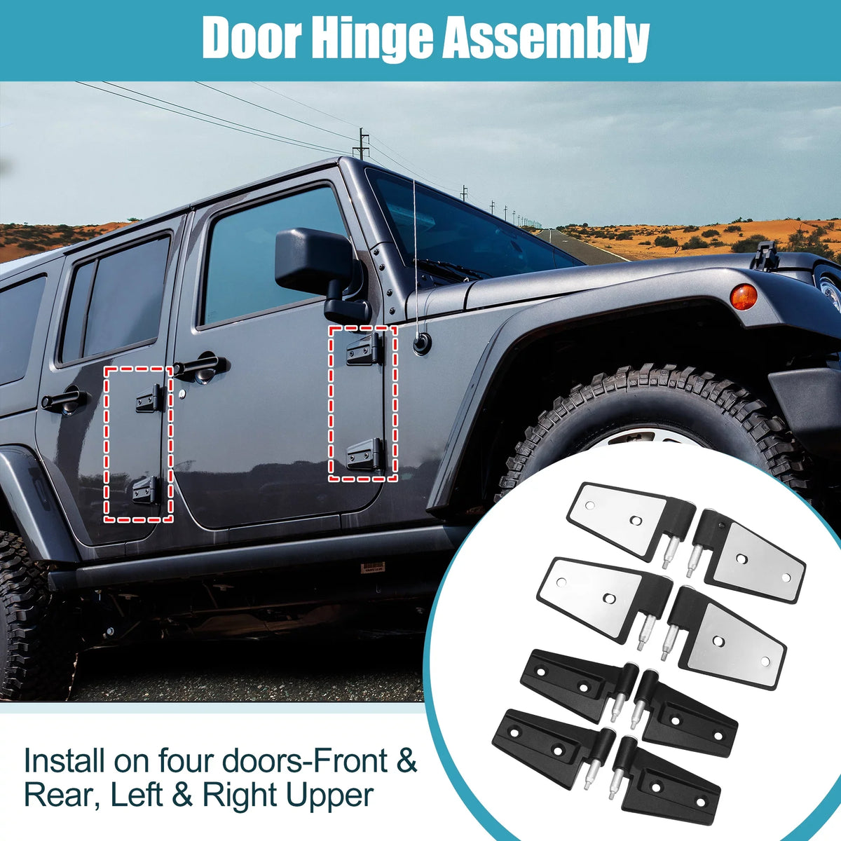 Door for Rear on Door Right 2007-2018 8pcs Unique Bargains with Upper Jeep Hinge Front Bolts JK Wrangler Left