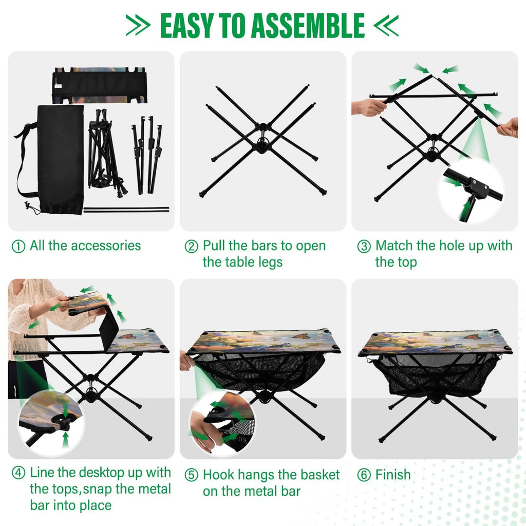 BBQ Bag for Compact Funny Butterfly Portable Table Table and Camping Outdoor Turtle Fishing Table Picnic Beach with Folding Storage Travel
