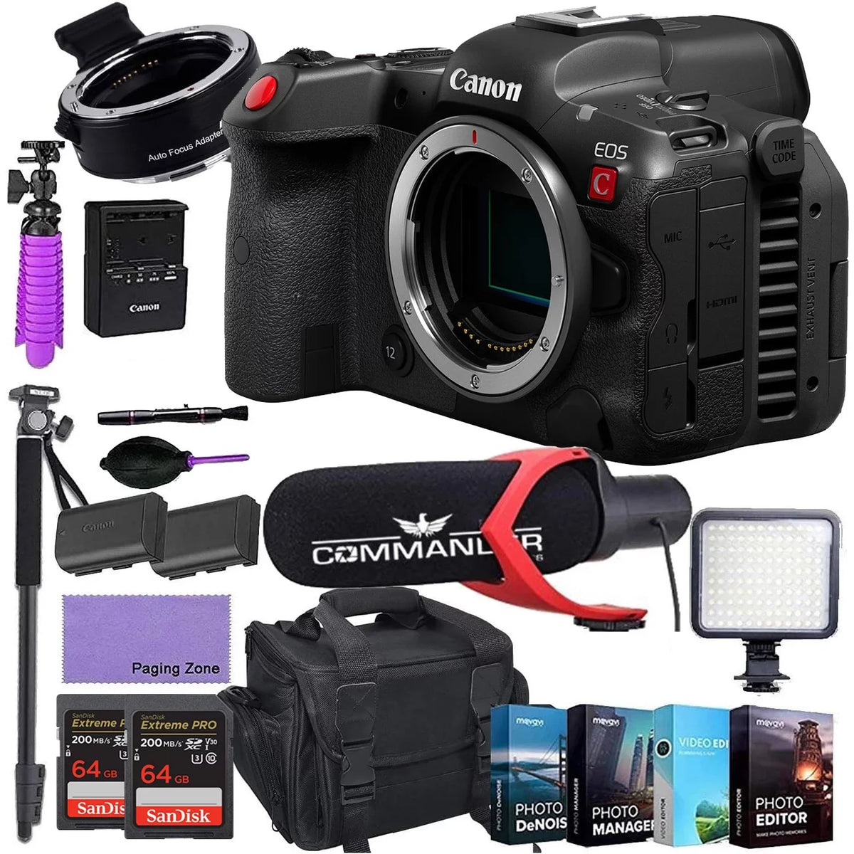 More Bundle and Like Adapter Power Editing EF-EOS Software LED, Canon Cinema C + Mirrorless Only) R5 Accessories 4-Pack Pro Mount (Body Microphone, Photo Camera High and Deluxe R EOS