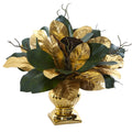 Magnolia Leaf in Planter Gold 18” Artificial Nearly Natural Arrangement