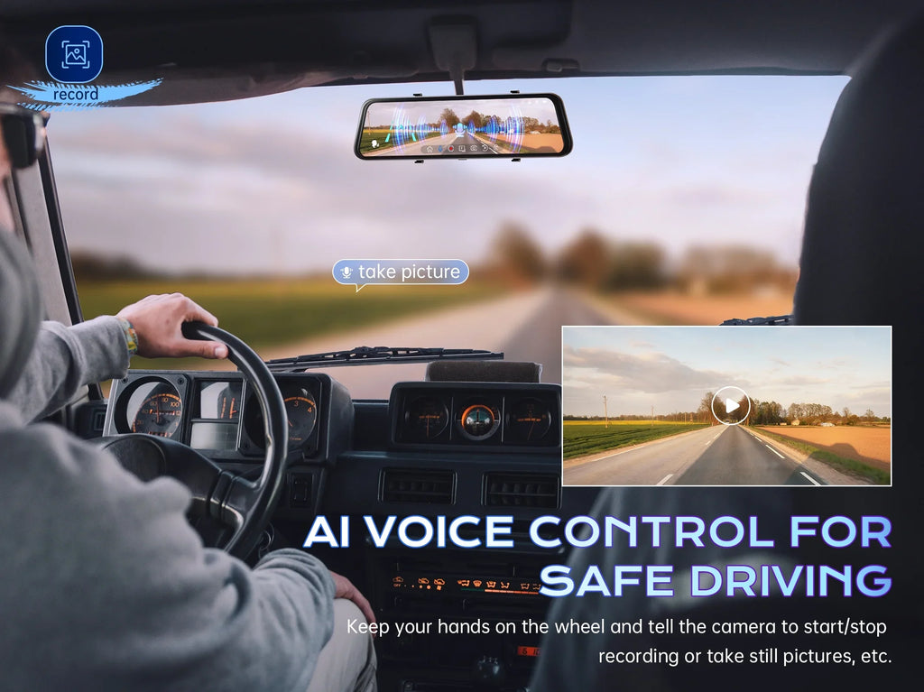 Night Camera, Assistance Pelsee Parking Cam, Mirror Voice QHD and Cam for View Vision, 2.5K Cars Reversing 1440P 12'' Trucks, Dash P12 Front Control, Mirror Rear Dash Assistance, Dual and