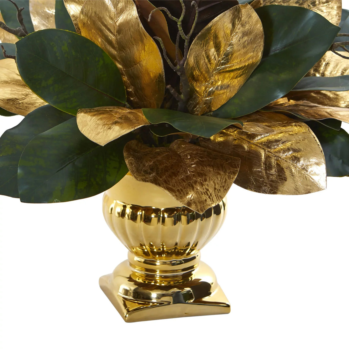 Magnolia Leaf in Planter Gold 18” Artificial Nearly Natural Arrangement