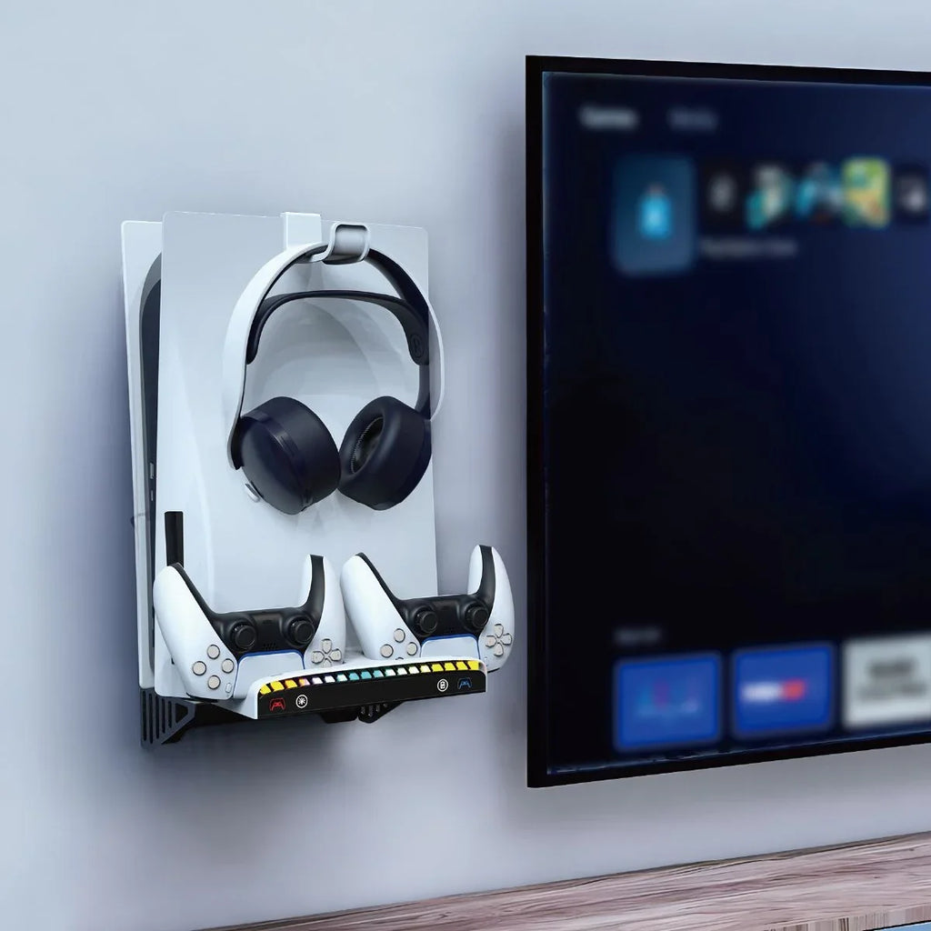 White Console Charging PlayStation Dock-Black Slim for Wall Multi-Functional Bracket with Mount Controller