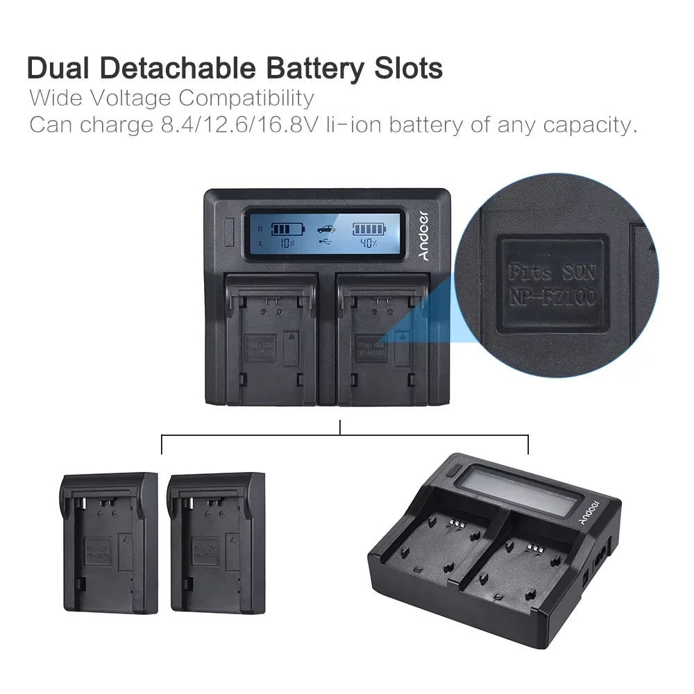 Sony A7RIII A7III A7SIII LCD for A9 NP-FZ100 Suzicca Channel Replacement Dual Battery