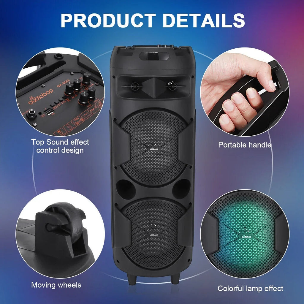 Bluetooth System Bass Speaker 8" Sound 31" Dual & Portable Subwoofer Heavy Mic