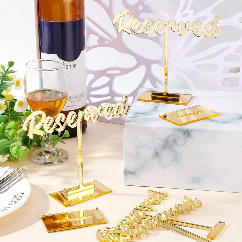 Reserved Reception Wedding Mirrored Table Acrylic Guest Sign Reserved 8 Wedding Signs Events Golden Party Standing Restaurant Packs Signs Reservation Wedding Seating Sign for Table Decor