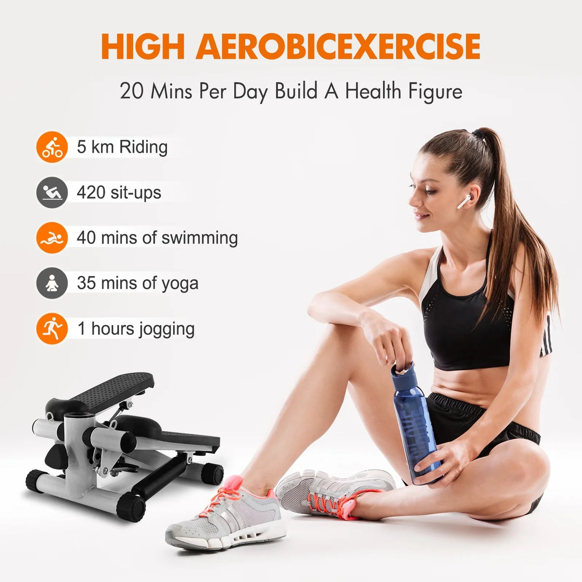 Equipment Bands, Resistance Height Stride Gray with for Exercise, Stepper Cardio Stepper Stair Stepper Mini Adjustable