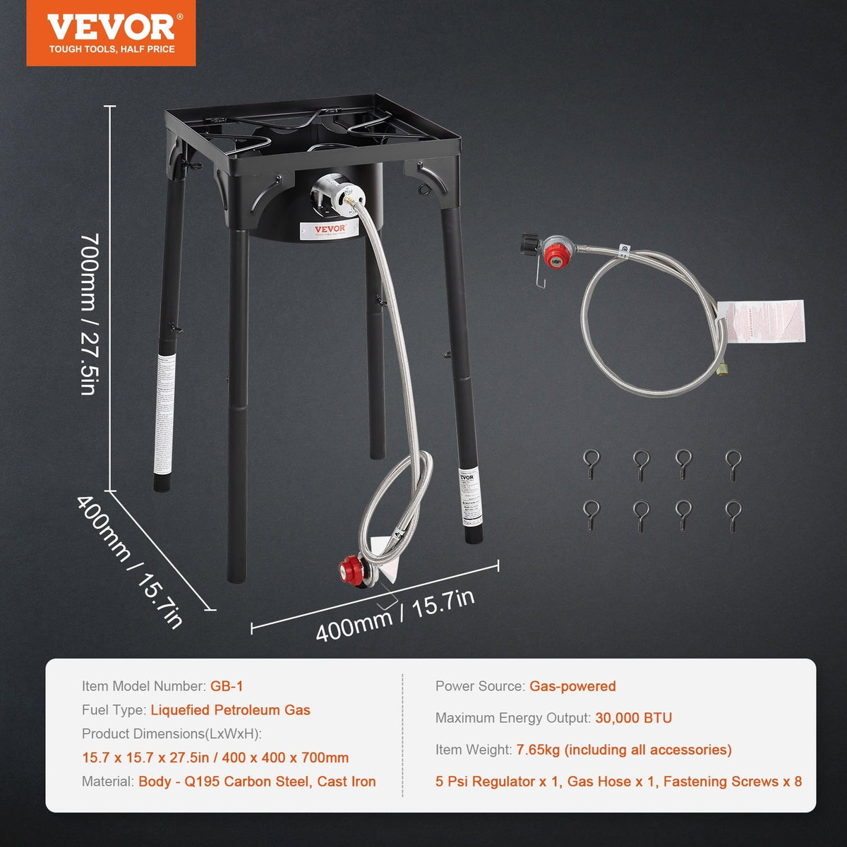 Stand Cooking SKYSHALO BBQ Stove Heavy Gas Camping w/Detachable Outdoor Propane Stove & Cooker Legs Single 30000BTU Burner Duty Gas Regulator, Adjustable PSI Cooker Portable Burners