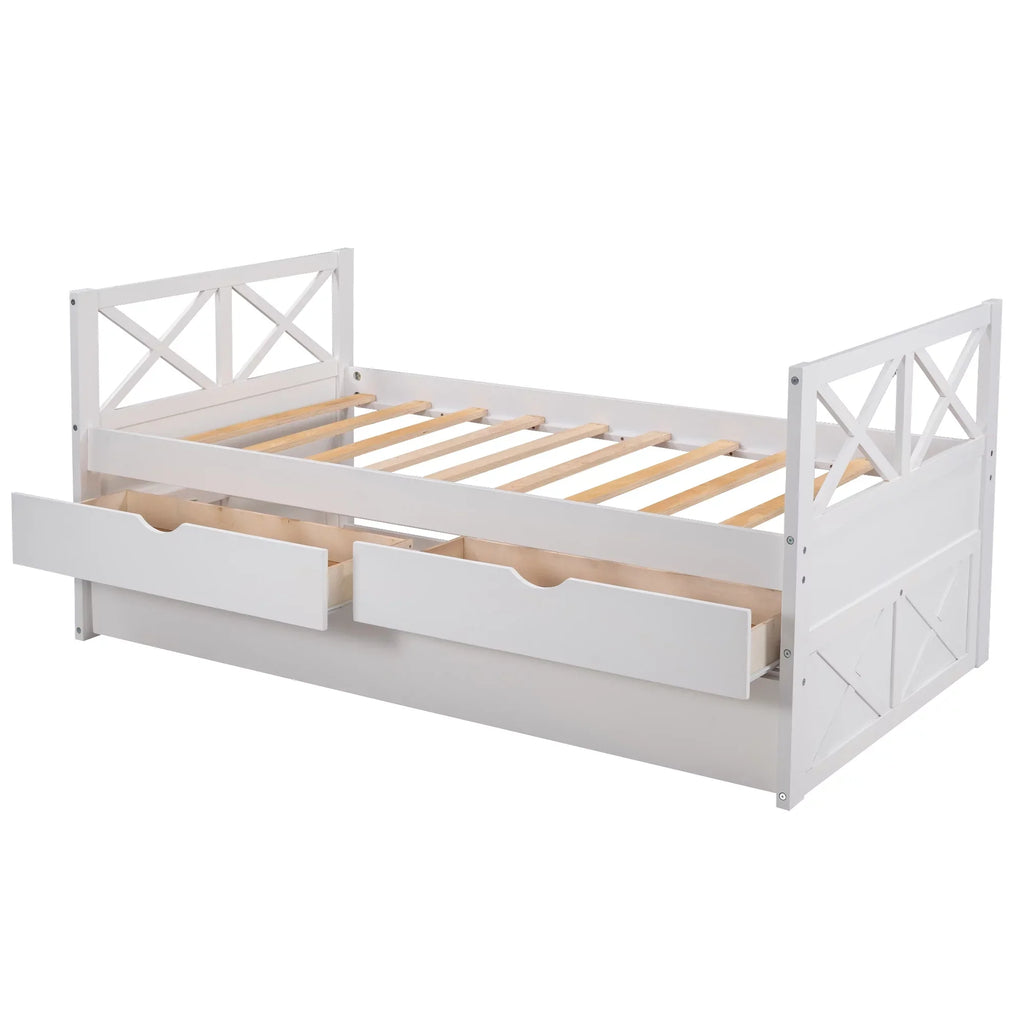 Twin, Bed Colors Wood Captain with Multiple Solid and Drawers, Trundle Merax