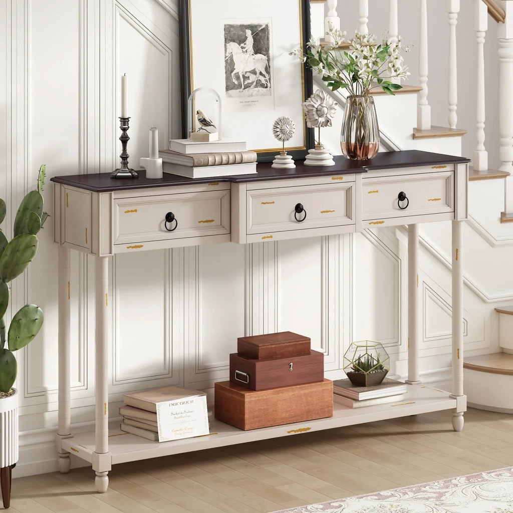 TREXM Table for Entryway Long OLD Shelf with Sofa Drawers with SKU Console and Projecting White Table WF189574AAK) (Antique Drawers