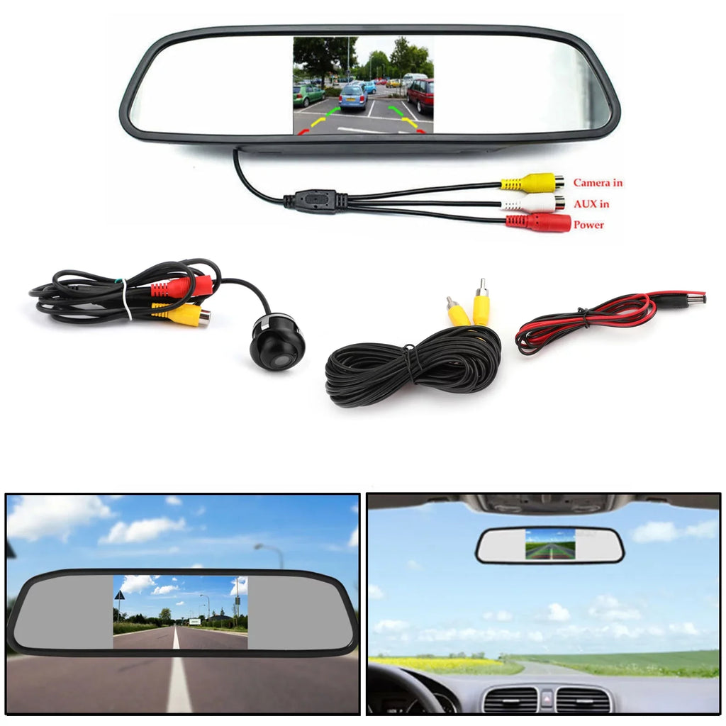 Reverse Car Camera System Security 4.3" Mirror Kit + Car Monitor Vehicle