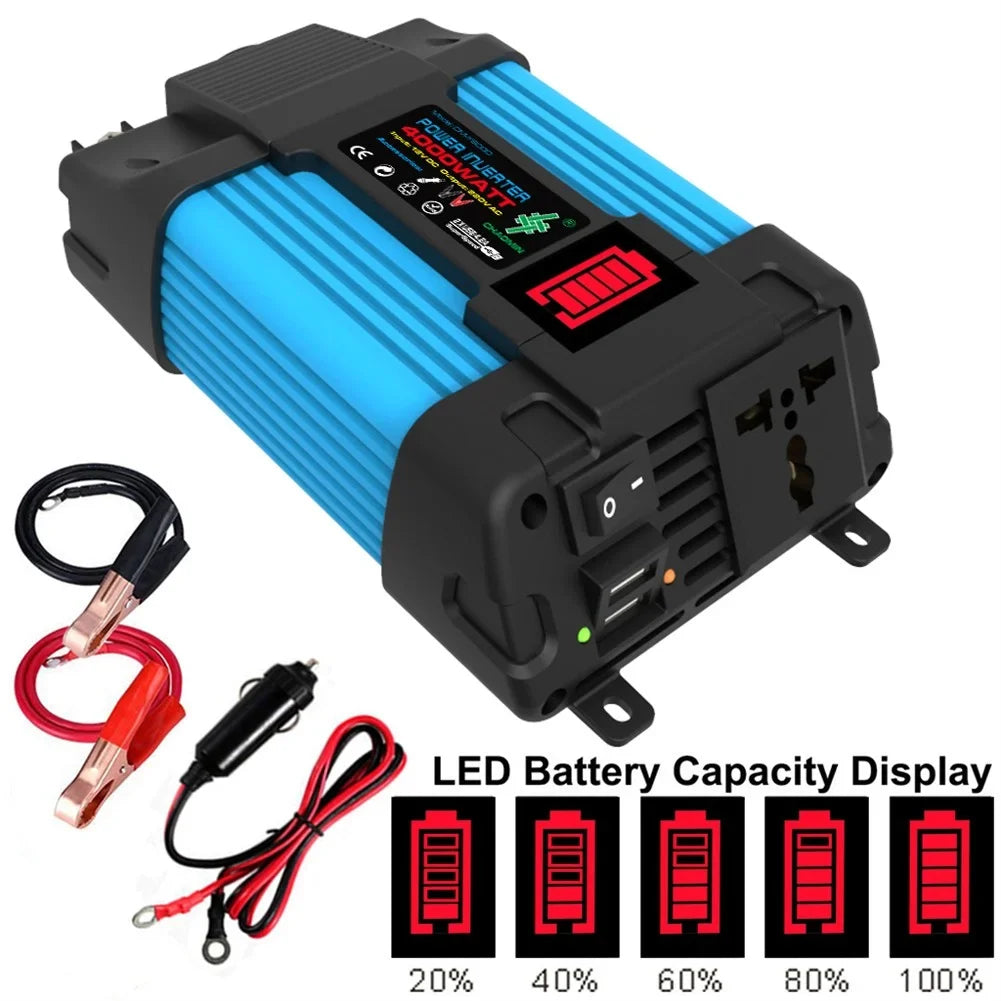 12V 4000W Pure Display 2 To DC 110/220V LCD Sine AC Wave USB Power Inverter Car