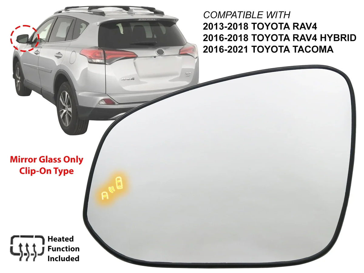 Mirror Heated 4Runner 2017 Replacement Left - APA Detection Spot Glass Rear Exterior 2013 2021 - 879610R100 2013 TACOMA View 2016 for Blind RAV4 with Driver Side TO1324129 - Power 2018