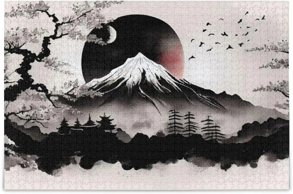 Exercise Adults, with Japanese Painting for Zigsaw Parents Friends Family Kids Challenging Game Bag, Jigsaw Gift Traditional 500 Wooden Brain Fun Print, Puzzle for Storage Puzzle PCS