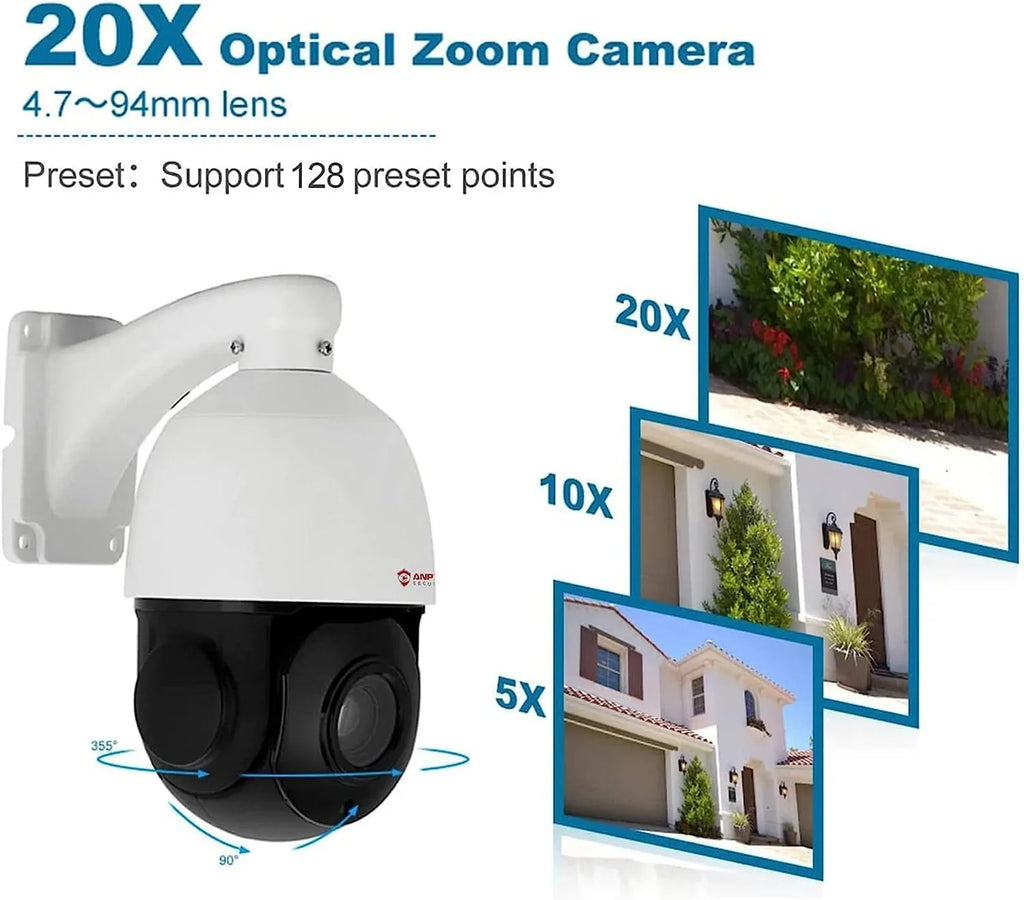 Security 90°, 5MP with Mic/Audio, 360°/Tilt Surveillance Liquidproof IP Person Pan , PoE Zoom, Outdoor Optical PTZ PTZ Detection, Anpviz IR Camera Night 20X Camera Vehicle Vision, IP Indoor IP66