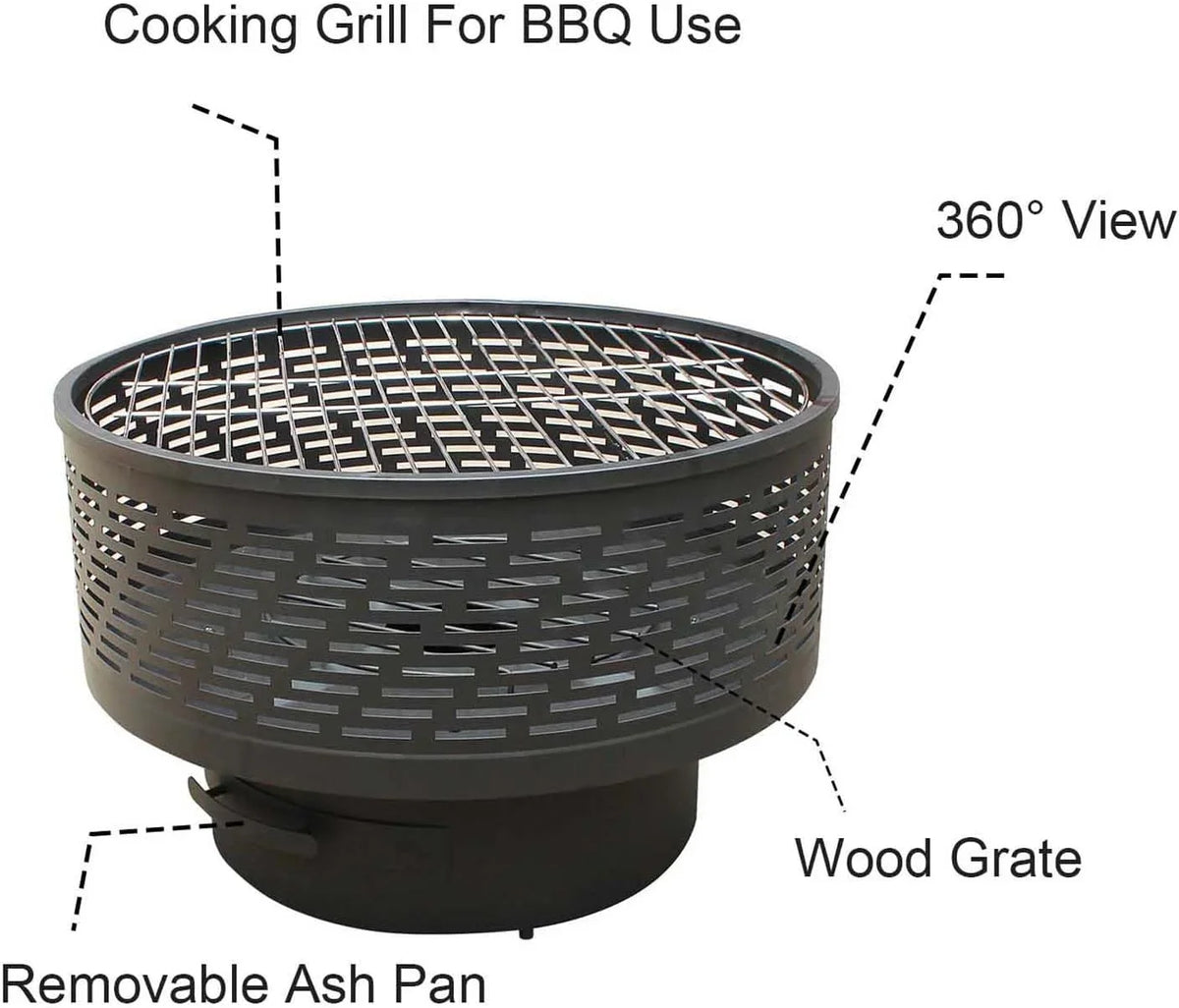 Wood Fireplace with Wood Fire Cover, Portable Camping Pit, Wood Outside Portable Pits, Yard for Fire Bonfire Pit Firepit, Outdoor Outdoor Lightweight Table 26" Backyard Burning Fire Garden UPYOOE